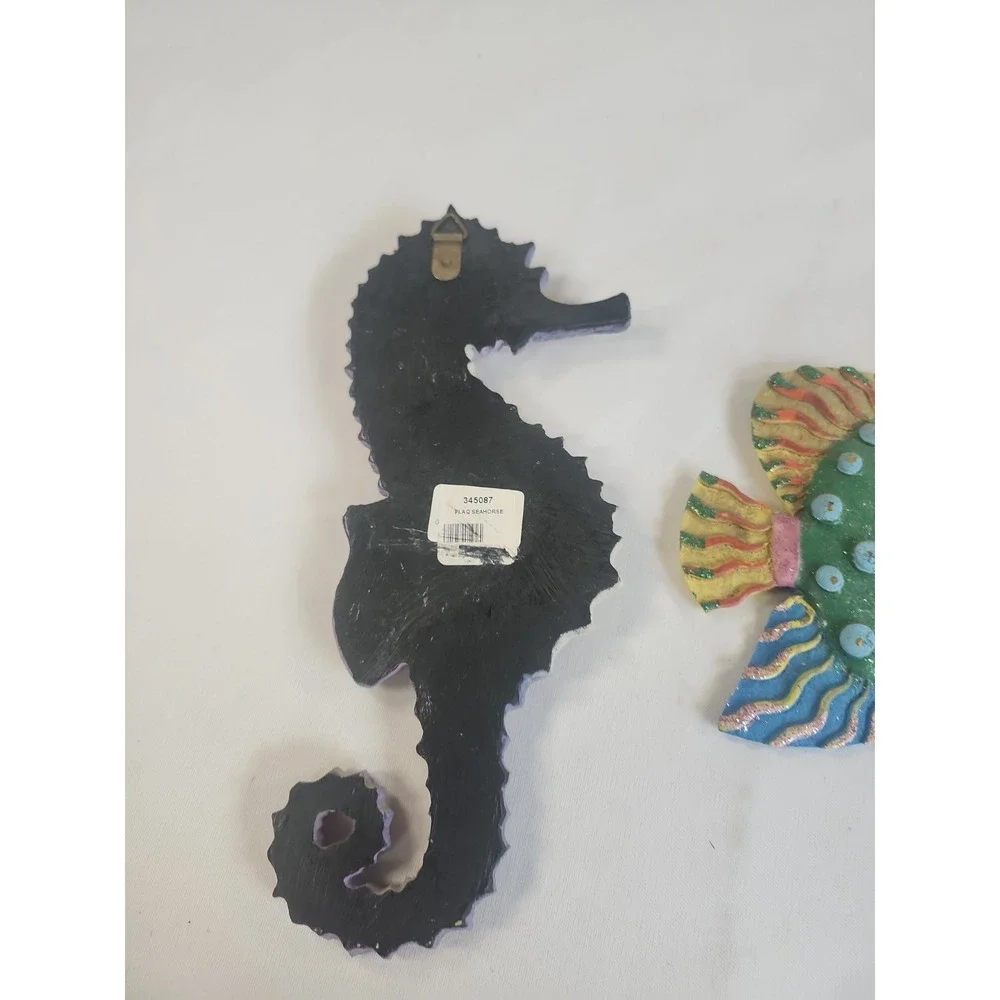 Lot Of 2 Vintage Ceramic Seahorse Fish Ocean Life Handpainted Wall Hangings
